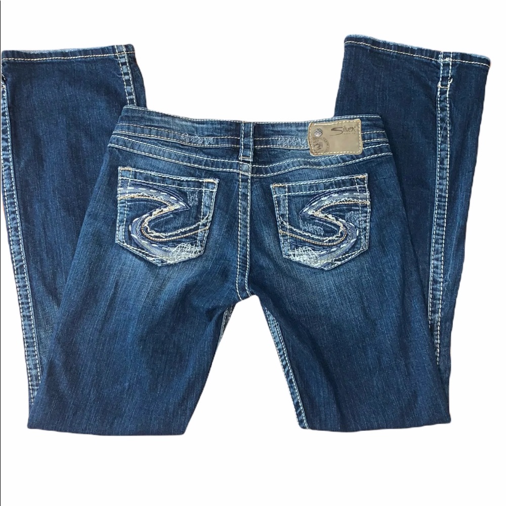 Silver twisted jeans bootcut 26x31 dark wash contrast stitch